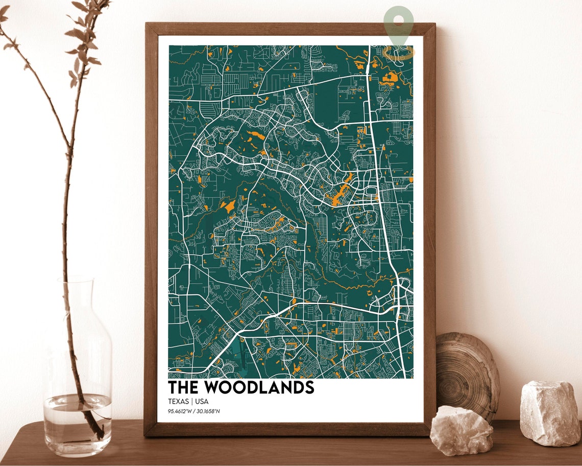 The Woodlands Texas Emerald Street Map Modern Art Decor Poster