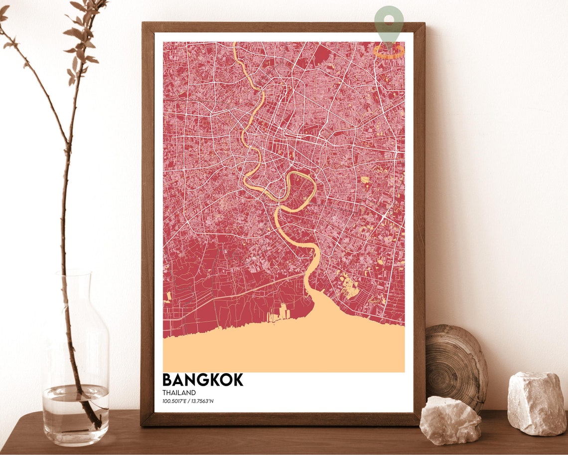 Bangkok Thailand Beige City Map River Chao Phraya Style Poster - Image 5