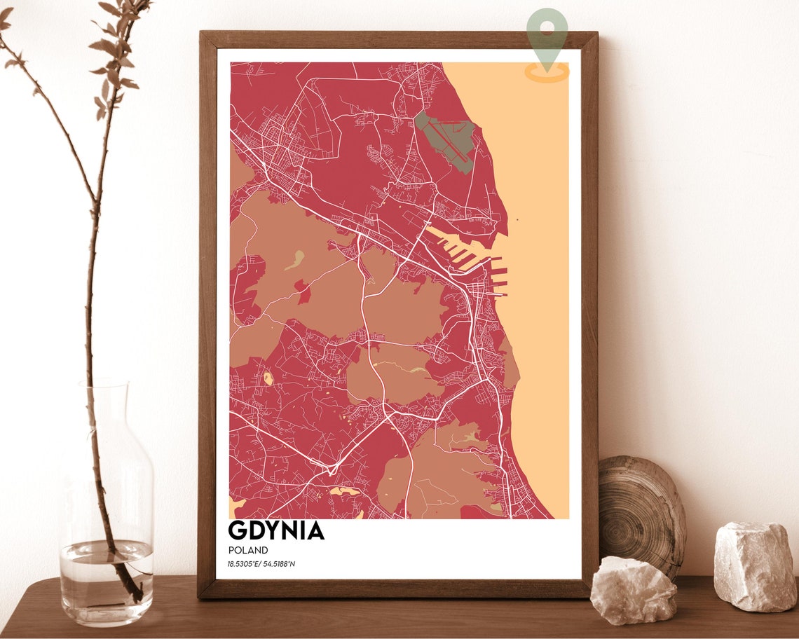 Gdynia Poland Retro Vintage Baltic Coast Harbor City Map Poster - Image 3