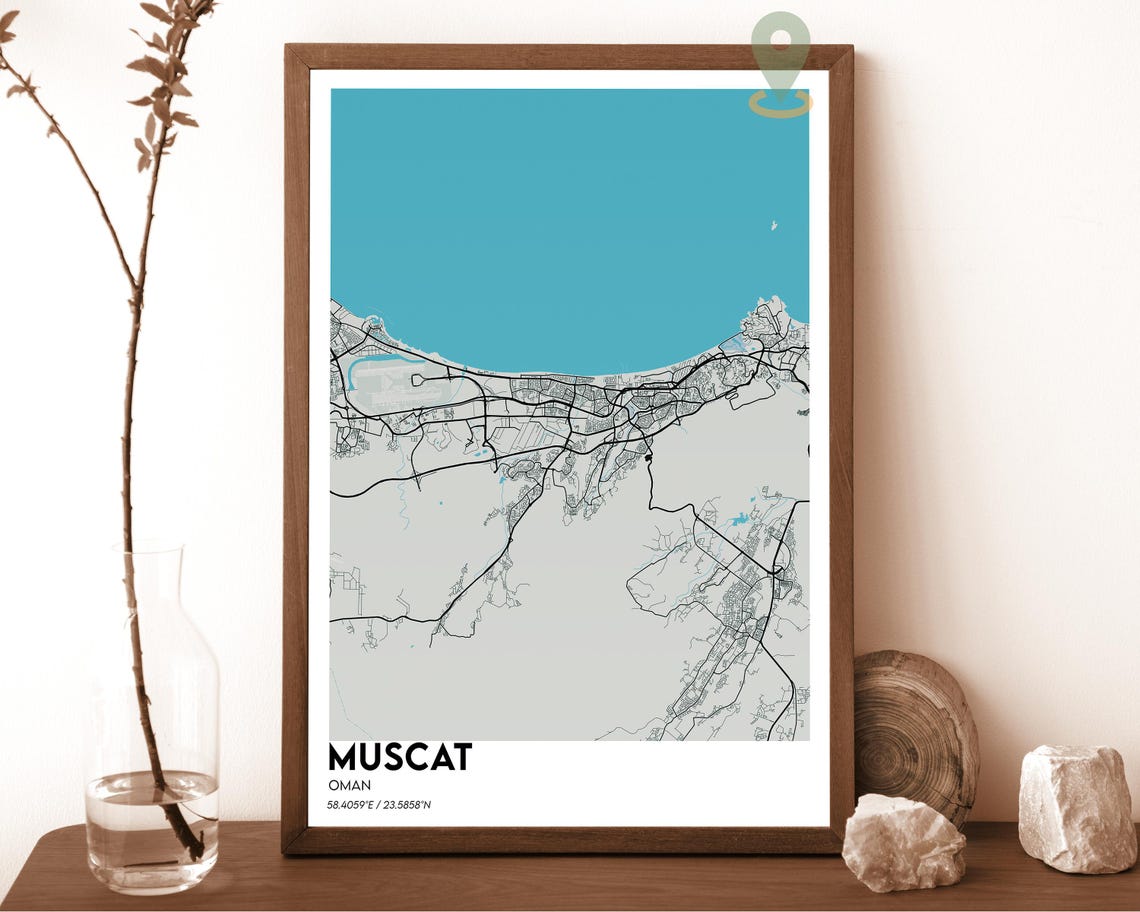 Muscat Oman Striking Cream Coastal Modern City Map Art Poster - Image 2