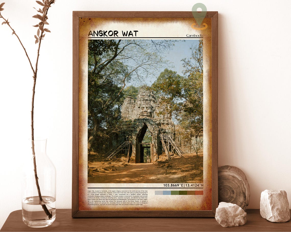 Angkor Wat Cambodia Jungle Stone Temple Gate Vintage Travel Poster - Image 6