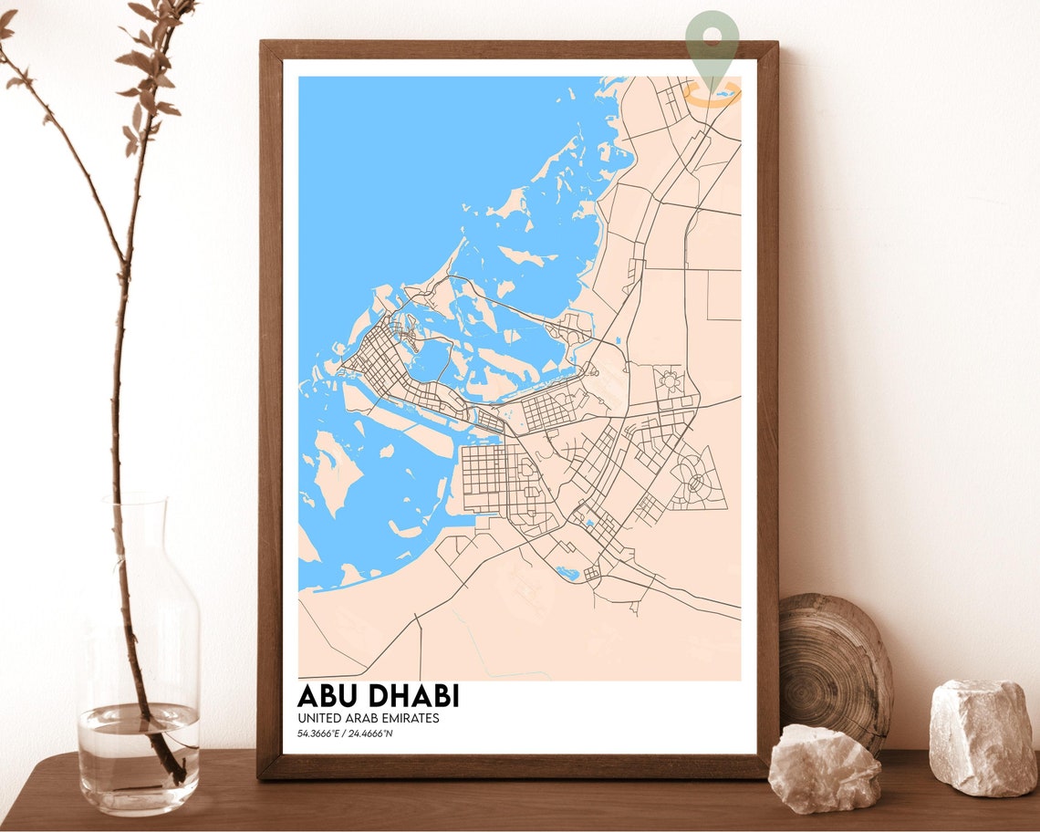 Abu Dhabi UAE City Street Map Navy and Yellow Modern Art Poster - Image 3