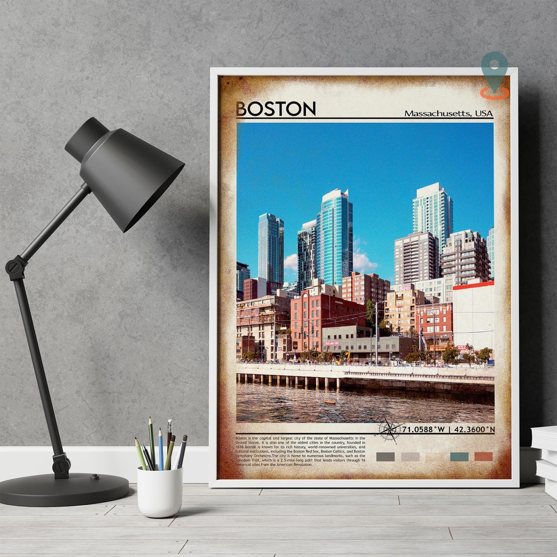 Boston Massachusetts Waterfront Skyline Seaport District Travel Poster - Image 4