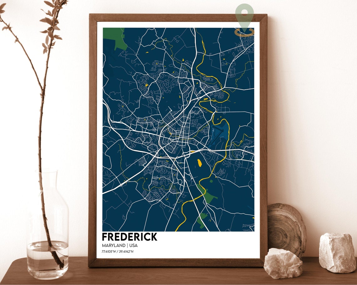 Frederick Maryland Dark Navy Teal City Map Home Decor Poster - Image 6