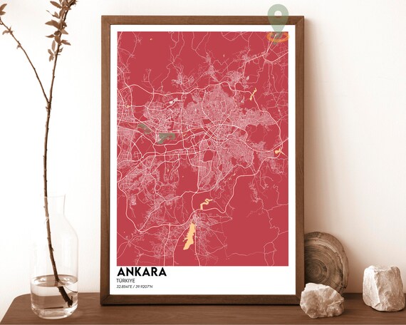 Ankara Turkiye Bold Red Graphic Modern City Street Map Poster