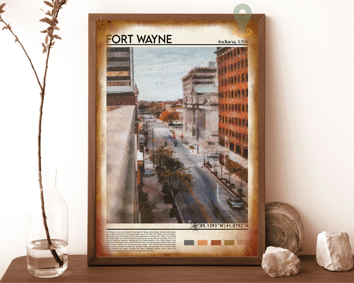 Fort Wayne Indiana Downtown Street City View Coordinate Travel Poster - Image 6