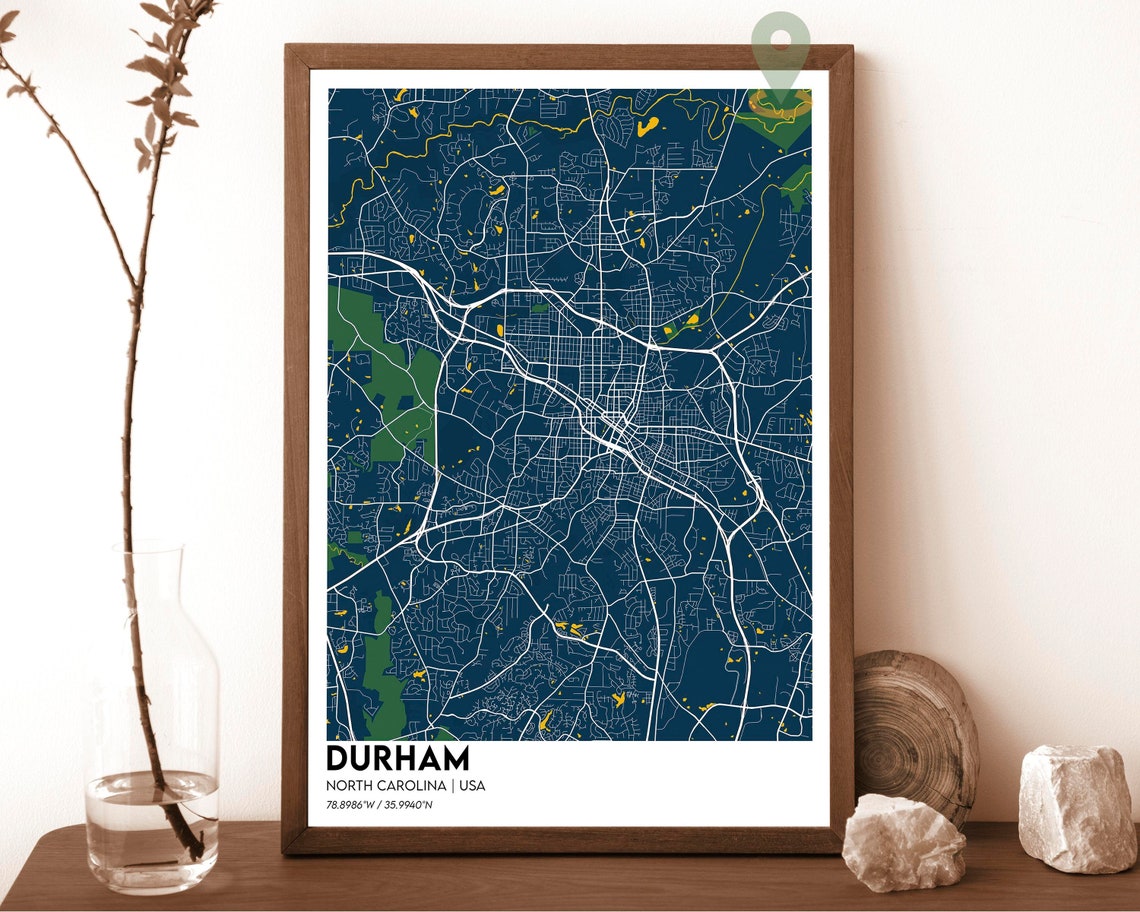 Durham North Carolina City Map Burgundy Street Grid Wall Poster - Image 2