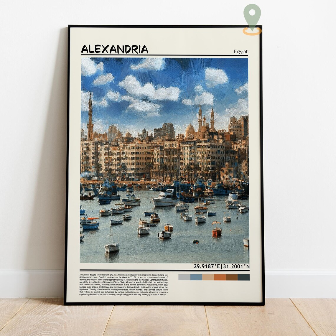 Alexandria Egypt Painted Fishing Harbor Boats Vintage Travel Poster - Image 4