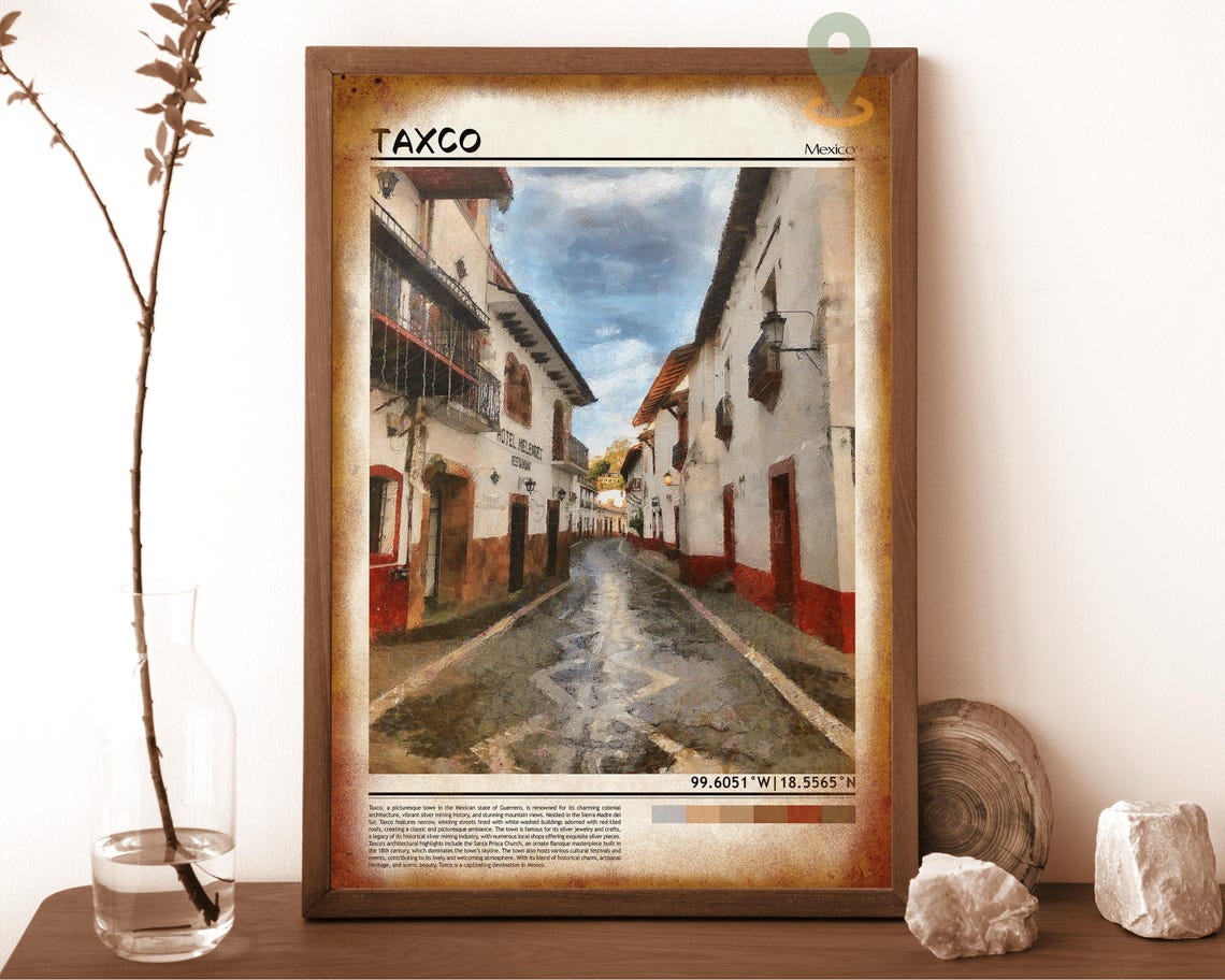 Taxco Mexico Colonial Street Old Town Painterly Travel Poster - Image 6