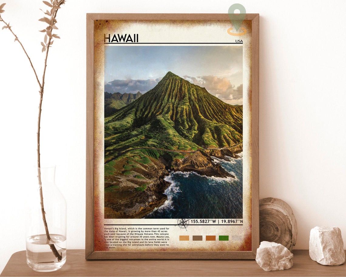 Hawaii USA Green Volcanic Crater Ocean Coast Aerial View Poster - Image 6