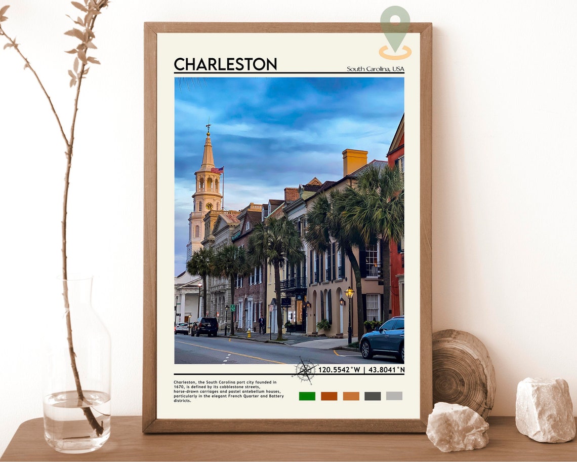 Charleston South Carolina Historic Street Palms Travel Poster