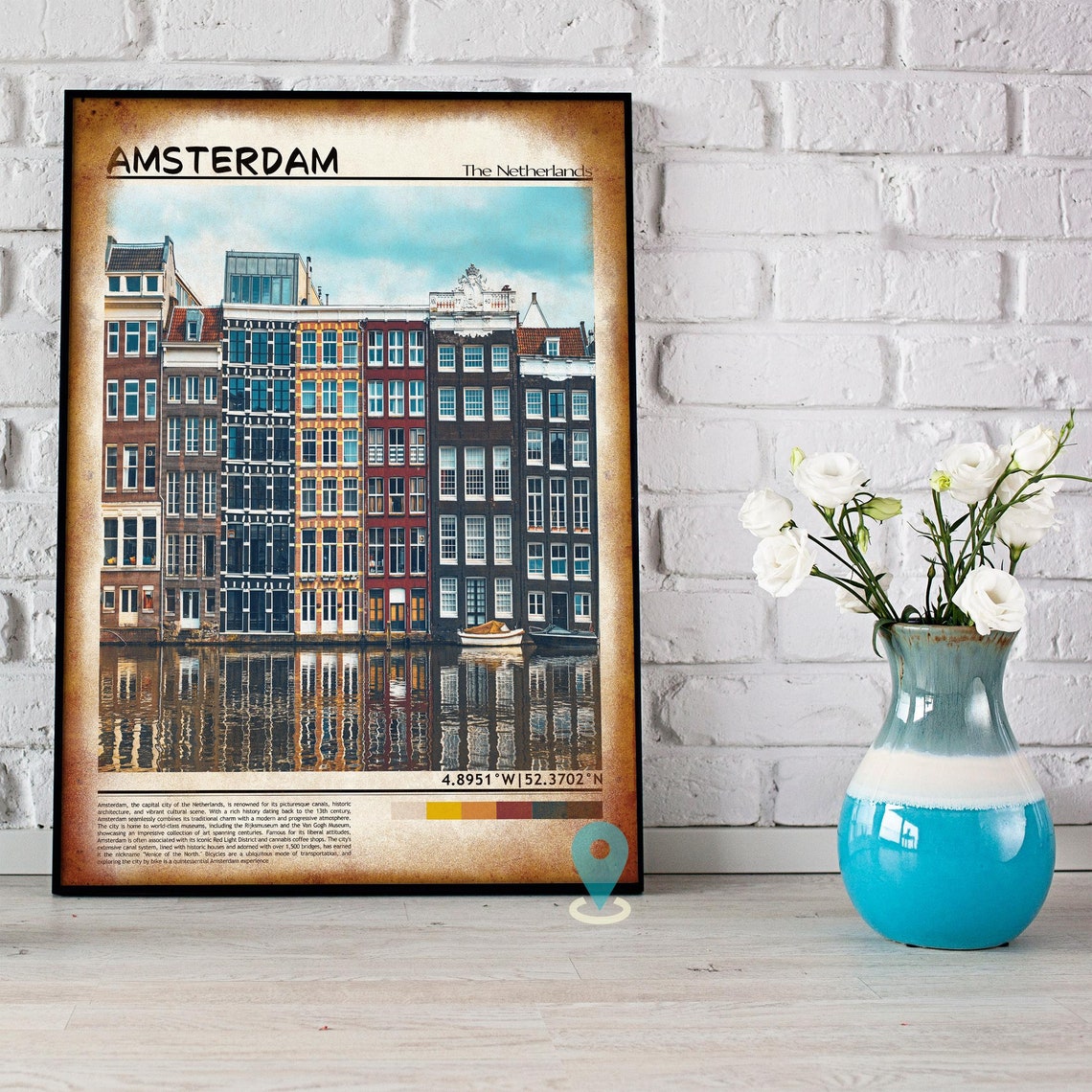 Amsterdam Netherlands Canal Houses Reflection Water Travel Poster - Image 5
