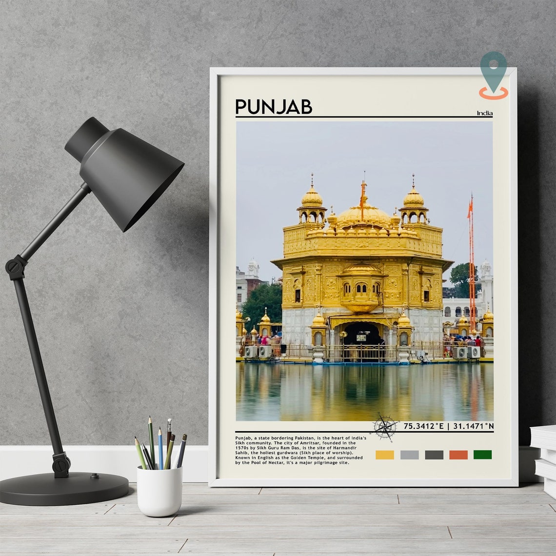 Punjab India Golden Temple Amritsar Reflecting Pool View Poster - Image 3