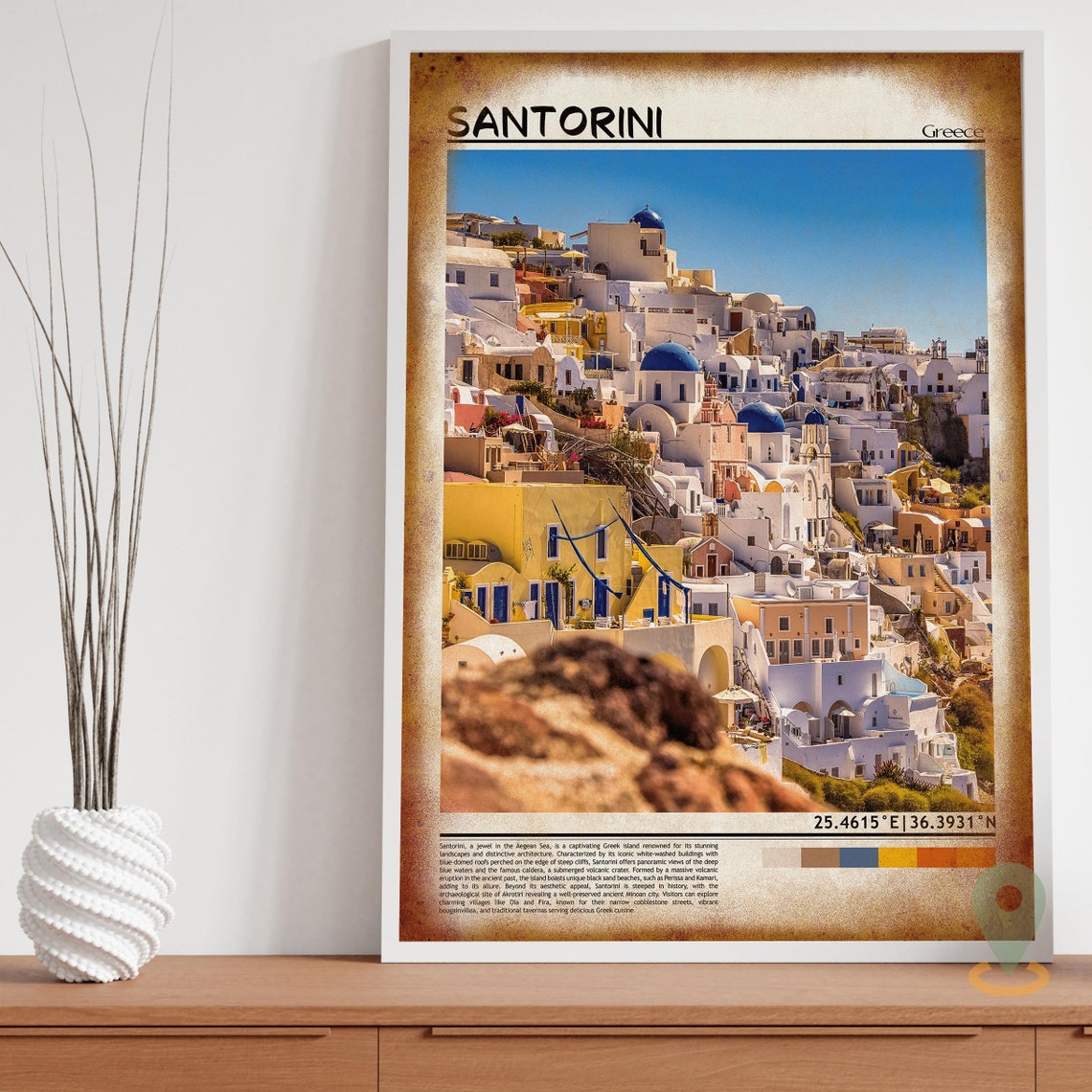 Santorini Greece Blue Domed Churches Caldera View Oia Photo Poster - Image 3