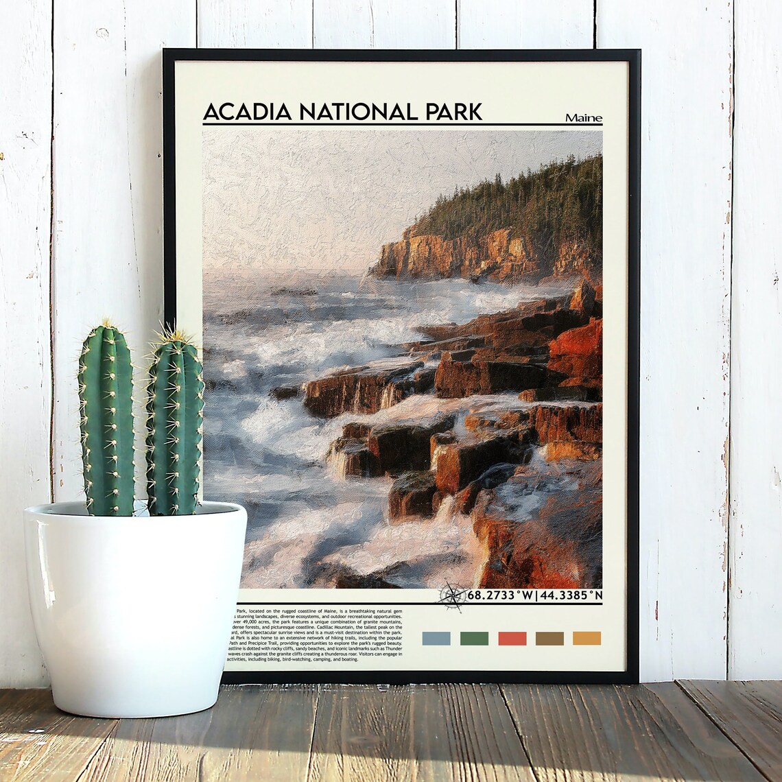 Acadia National Park Maine Rocky Coast Waves Nature Travel Poster - Image 5