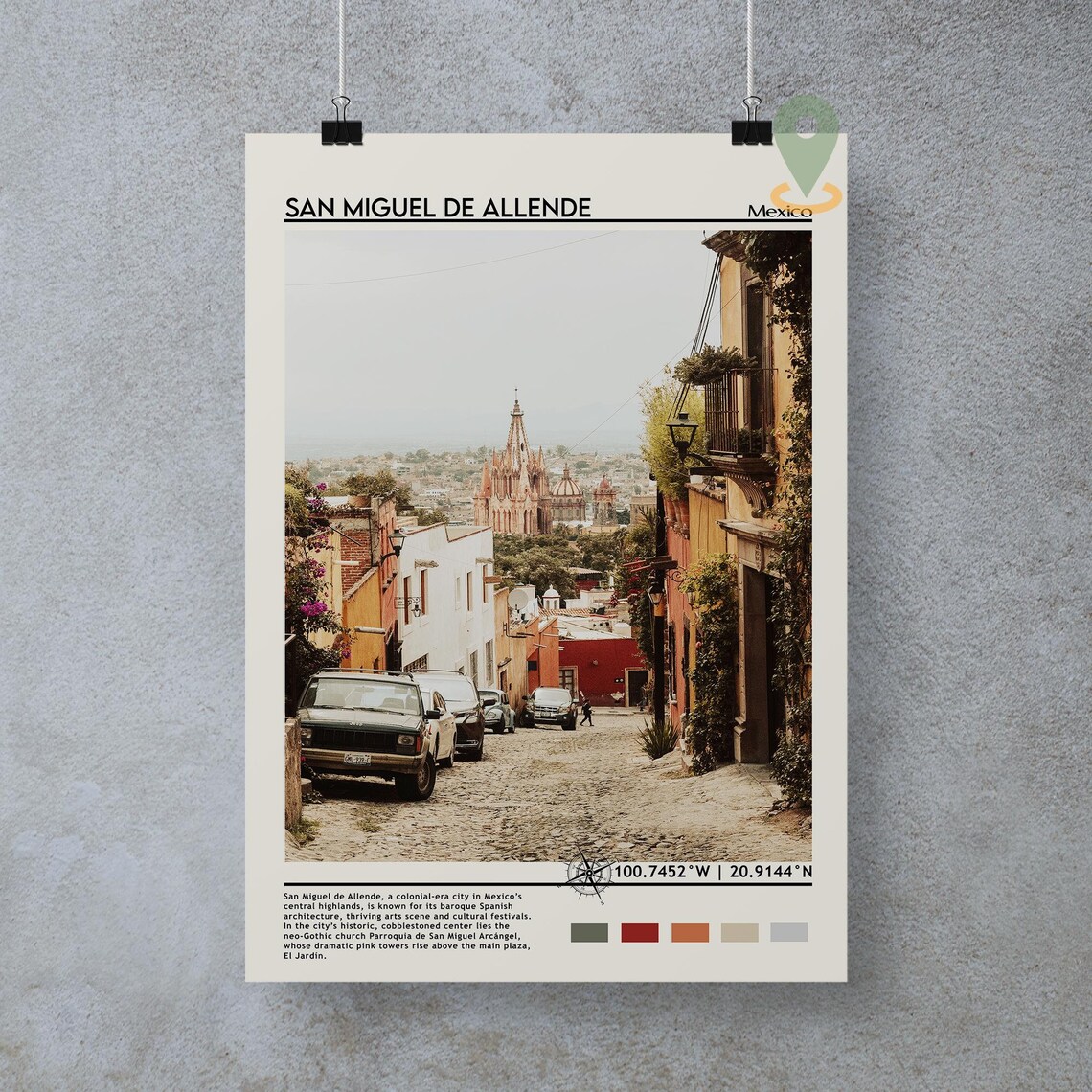 San Miguel De Allende Mexico Pink Church Cobblestone Street Poster - Image 3