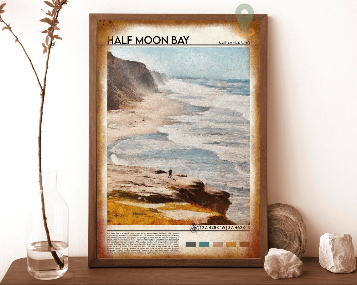 Half Moon Bay California Cliffs Surf Coastline View Travel Poster - Image 6