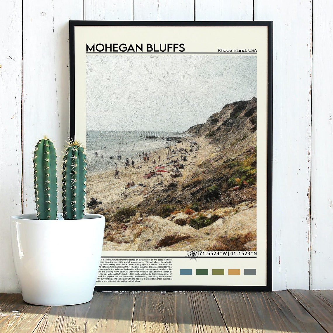Mohegan Bluffs Rhode Island Beach Cliffs Summer Aerial View Poster - Image 5