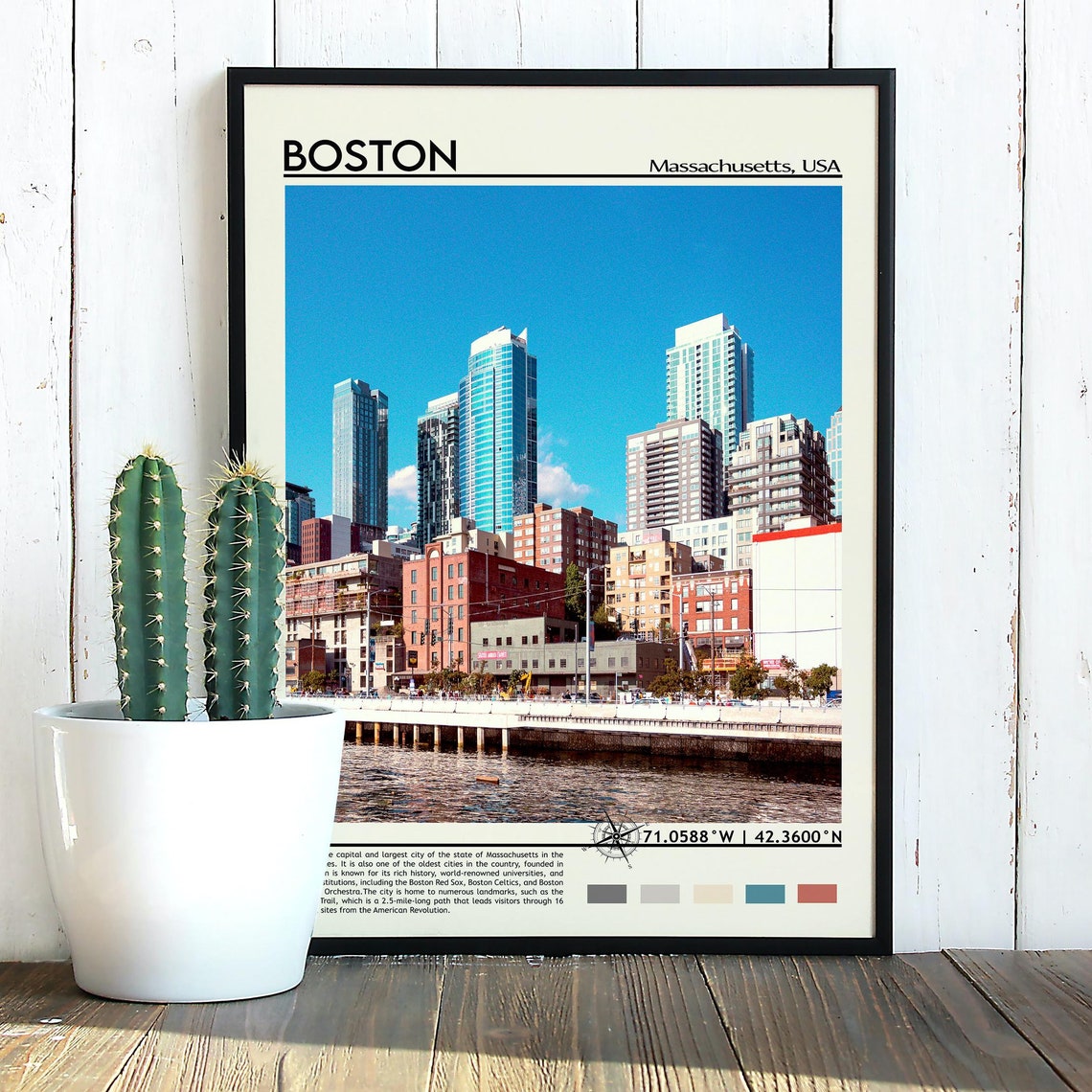 Boston Massachusetts Waterfront Skyline Seaport District Travel Poster - Image 3