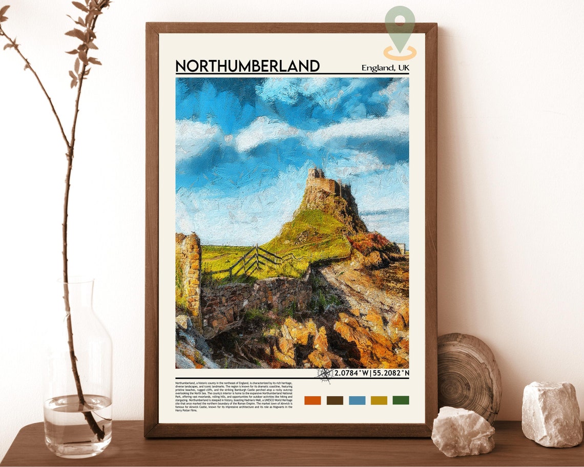 Northumberland Travel Print Northumberland Artwork Sea Travel Print Northumberland Print Northumberland Poster Northumberland Wall Art