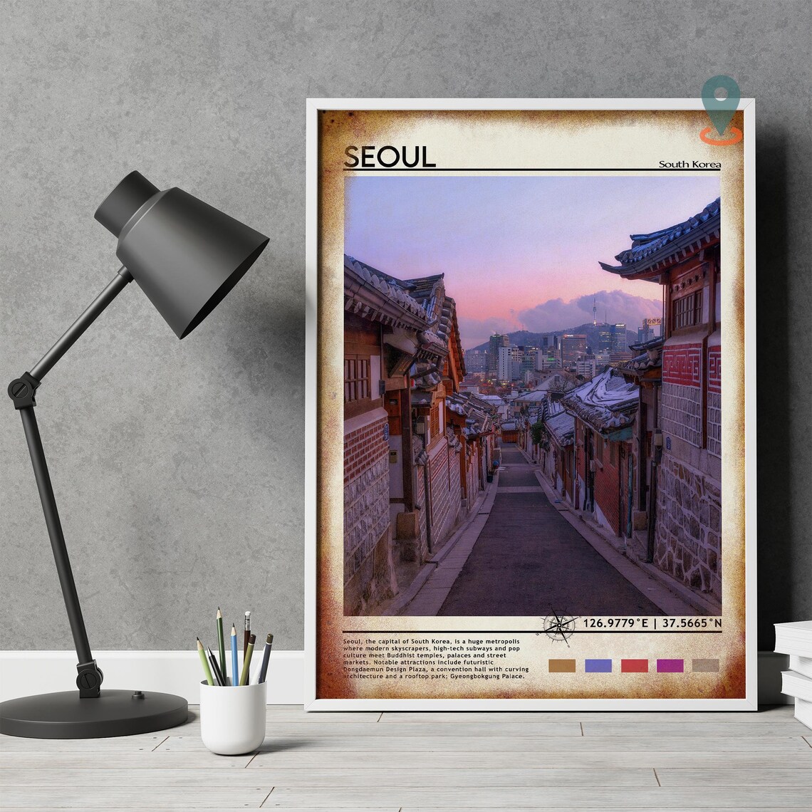 Seoul Bukchon Hanok Village Street Dusk South Korea Travel Poster - Image 5