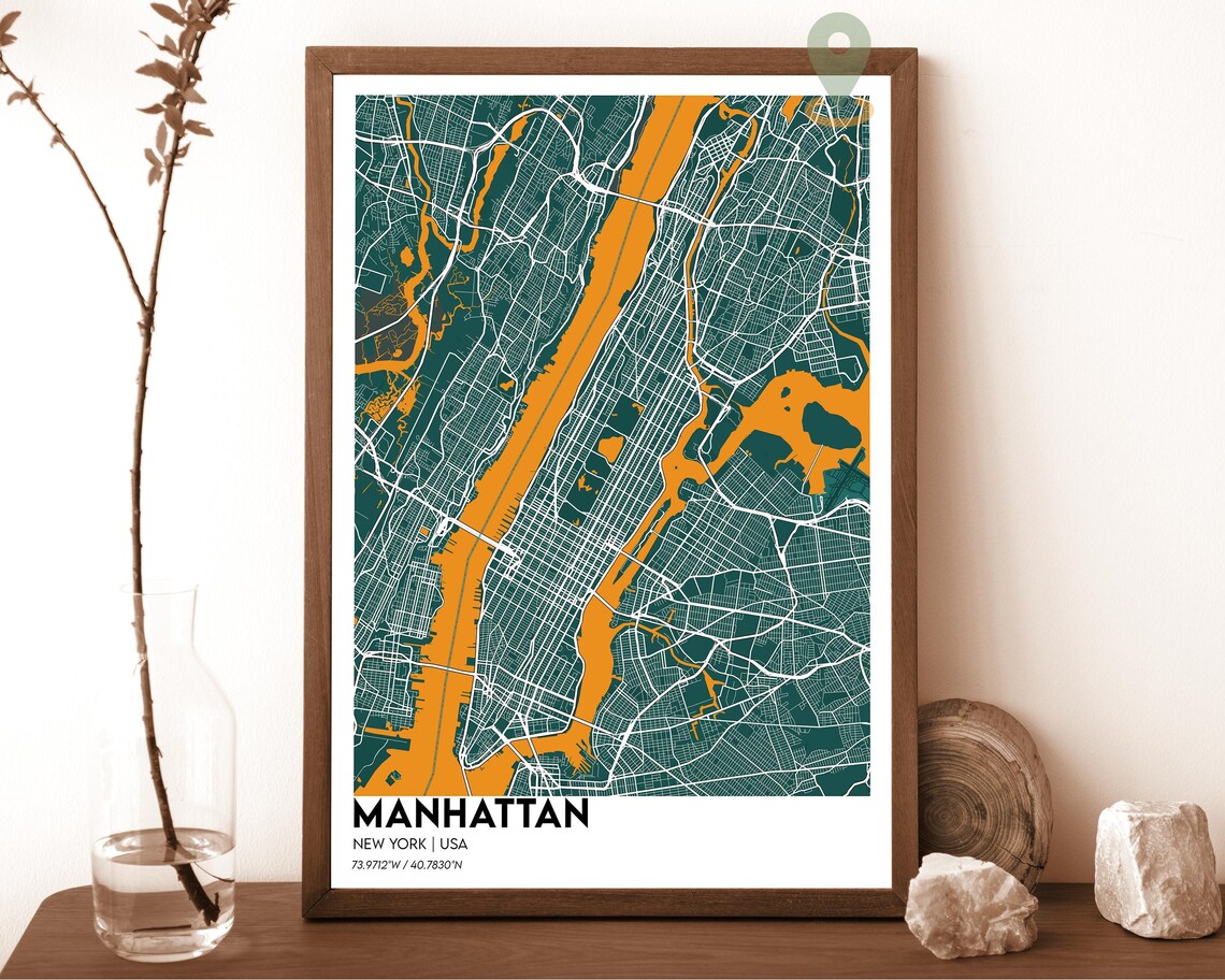 Manhattan New York USA Bold Red City Street Map Art Decor Poster - Image 4