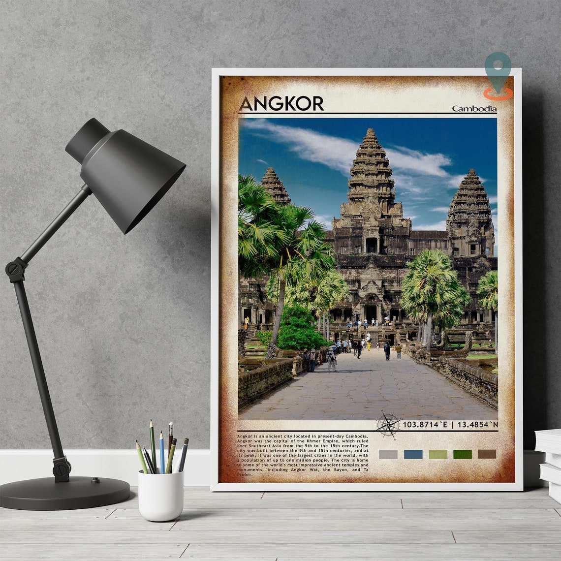 Angkor Cambodia Ancient Angkor Wat Temple Ruins Travel Facts Poster - Image 4