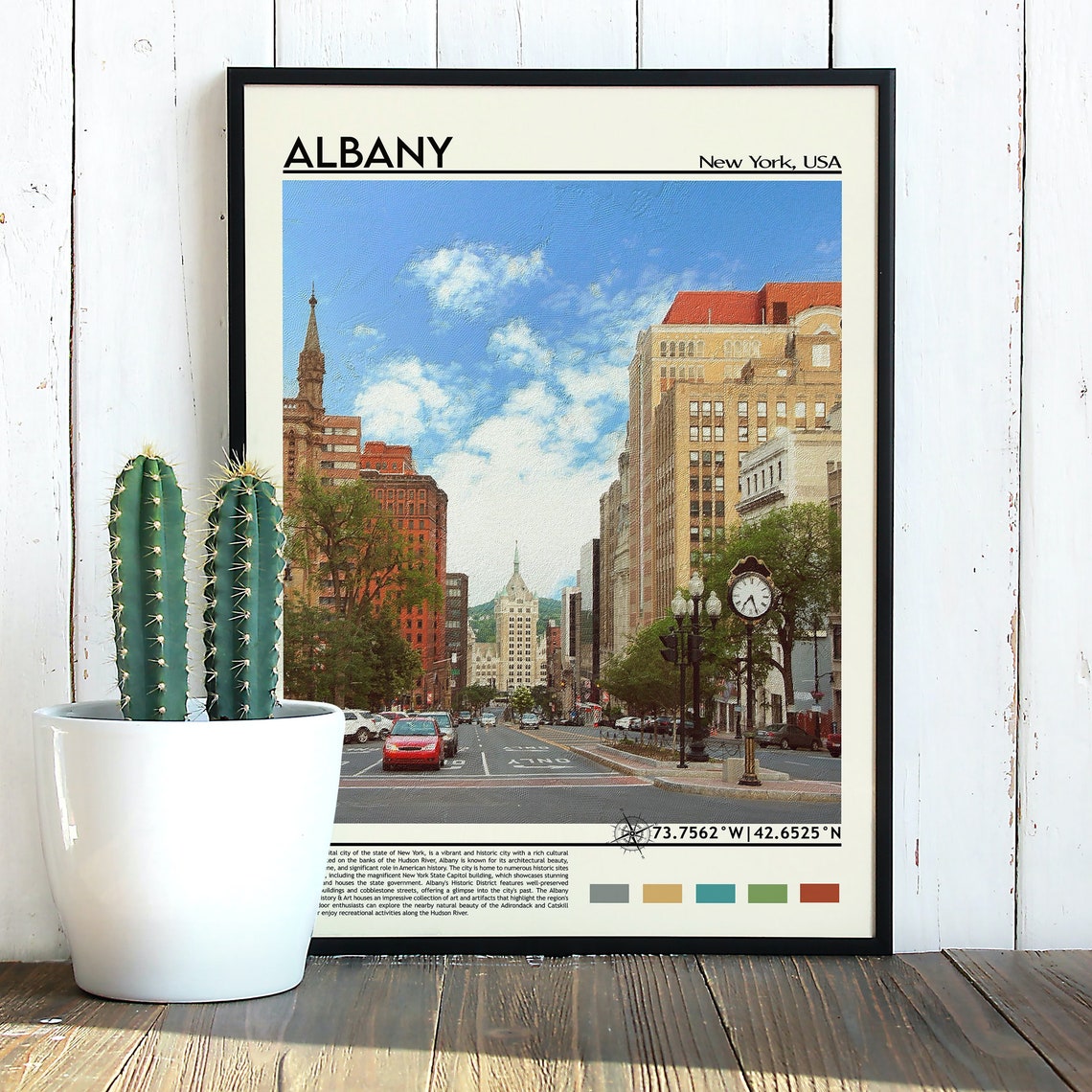 Albany New York Downtown Street Historic Buildings Clock Tower Poster - Image 2
