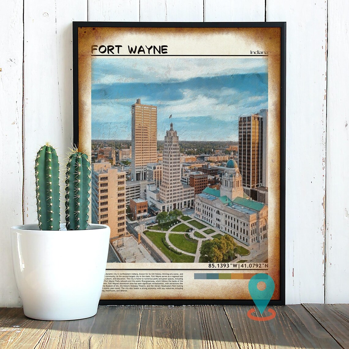 Fort Wayne Indiana Downtown Skyline Courthouse City Travel Poster - Image 2