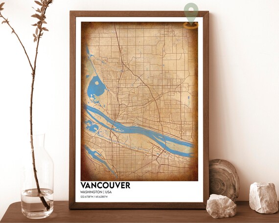 Vancouver Washington USA Vintage Sepia City Street Map Poster