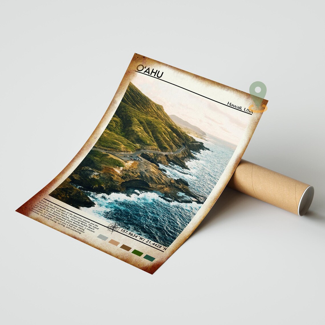 Oahu Hawaii Ocean Cliff Aerial Photography Art Travel Poster - Image 4