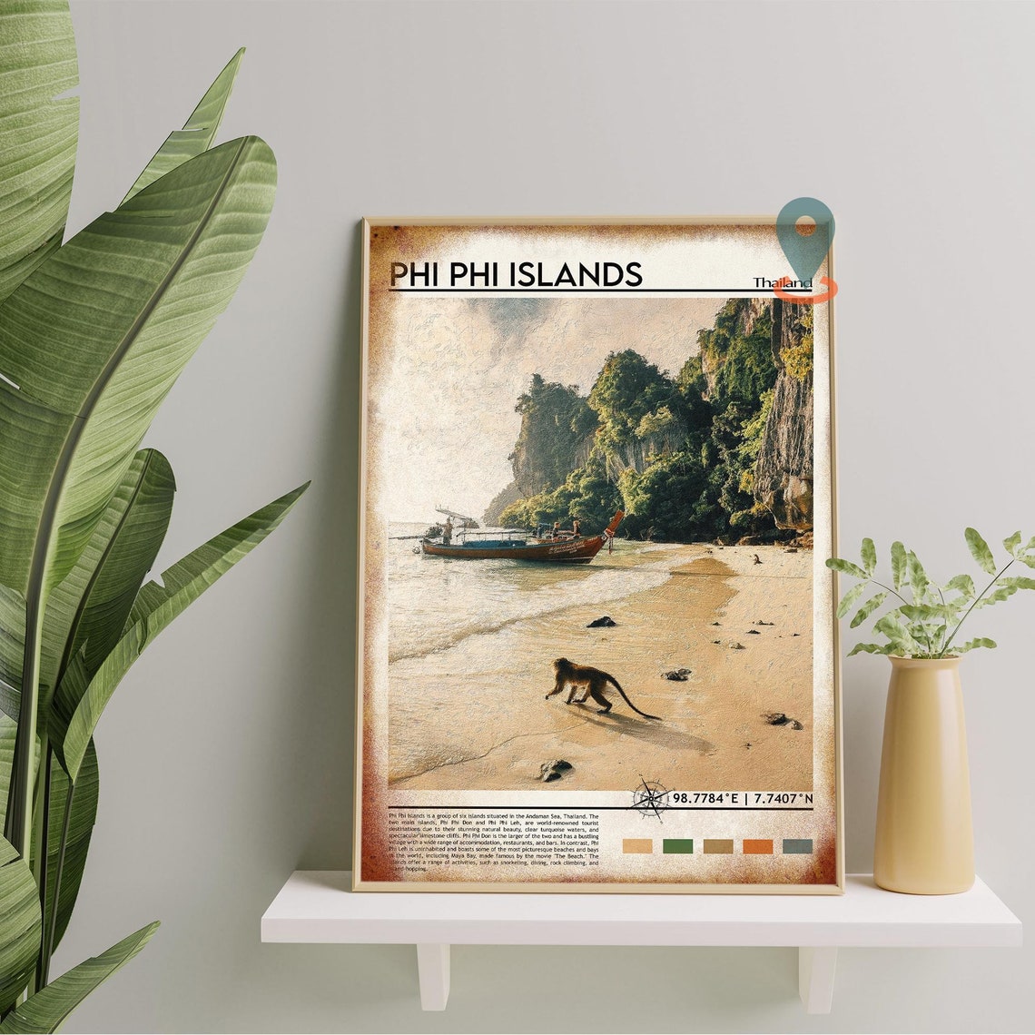 Phi Phi Islands Thailand Monkey Beach Cliffs View Travel Poster - Image 2