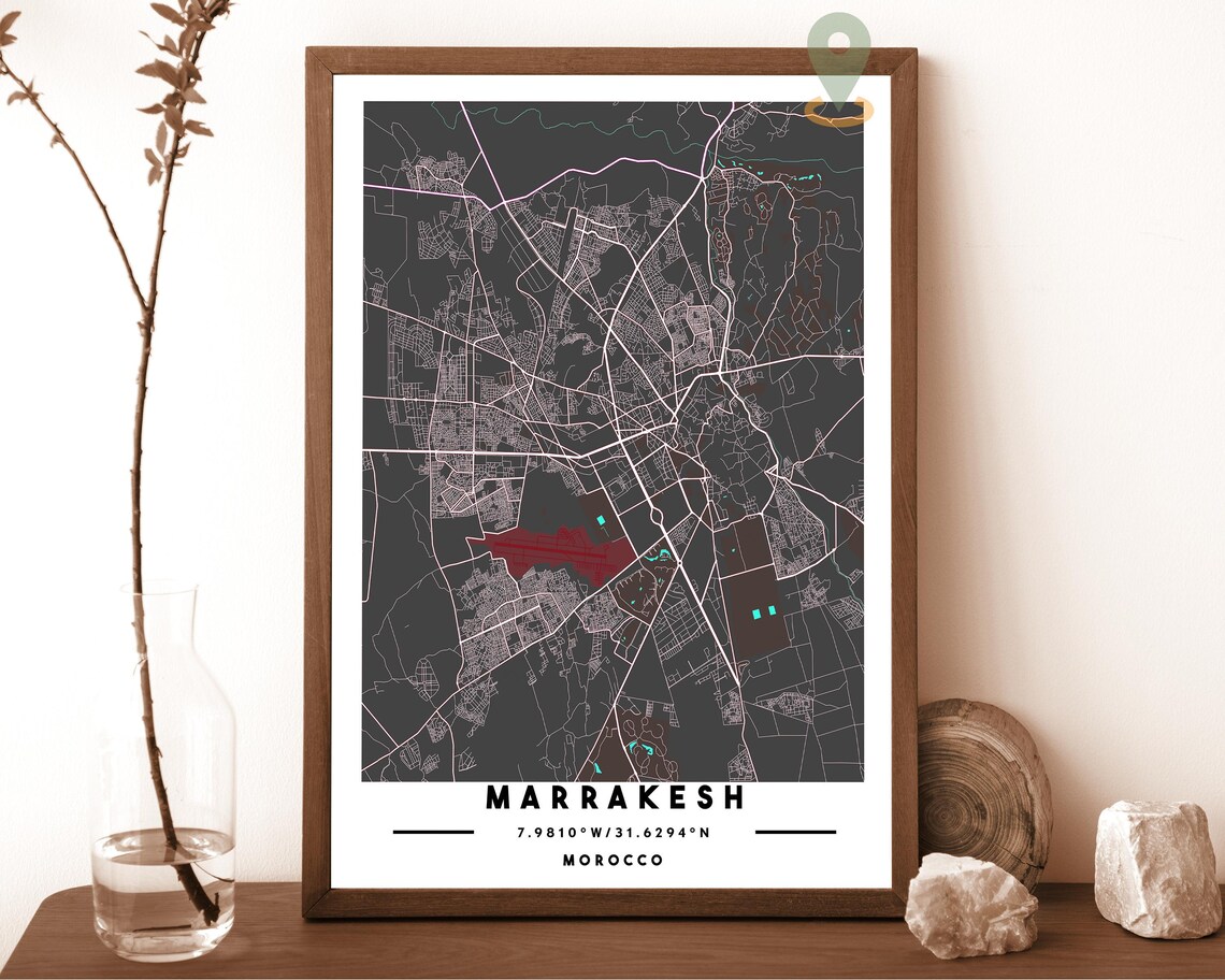 Marrakesh Morocco City Street Map Modern Navy Art Print for Moroccan Style Decor - Image 3