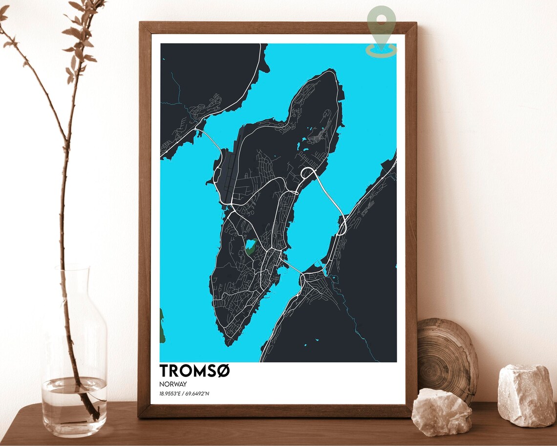 Tromso Norway Navy Gold Island City Street Map Arctic Art Poster - Image 6