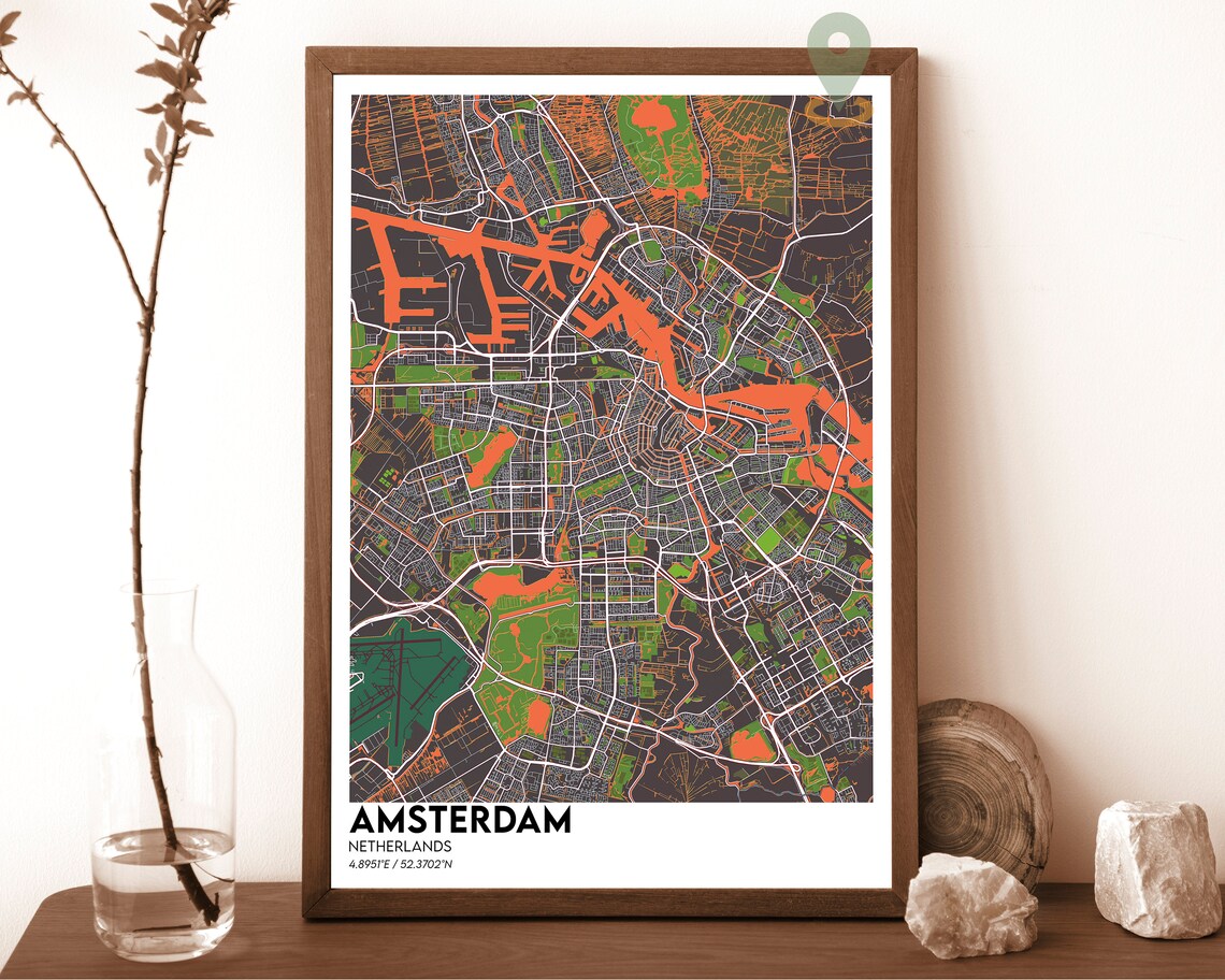 Amsterdam Netherlands Vintage Sepia Canal Map Classic Travel Poster - Image 5