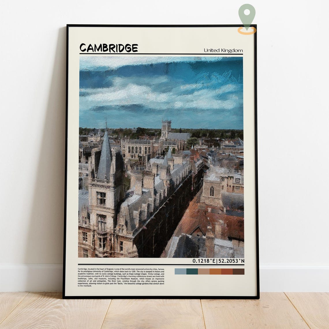 Cambridge England Historic City Rooftops Spires Skyline Poster - Image 2