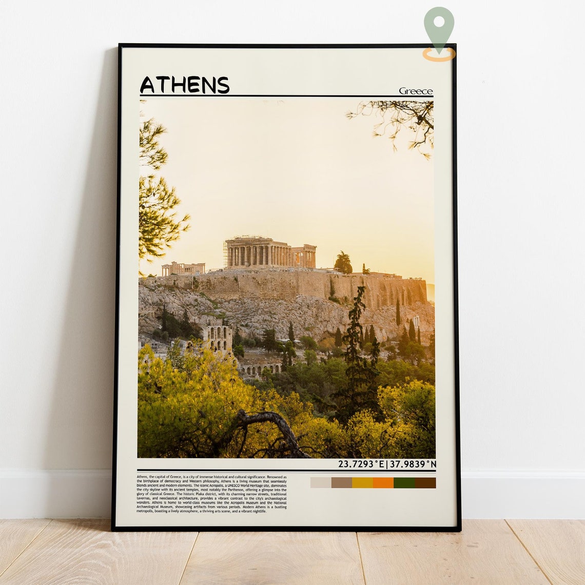 Athens Greece Golden Ancient Acropolis Sunset City View Poster - Image 2