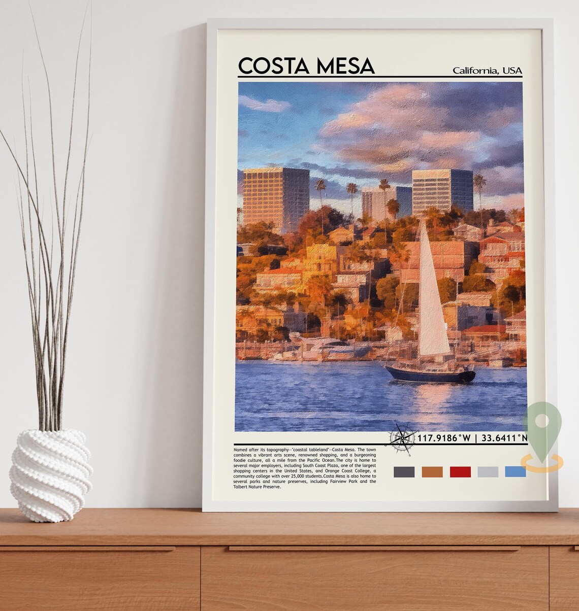 Costa Mesa California Sailboat Harbor Newport Sunset Travel Poster - Image 5
