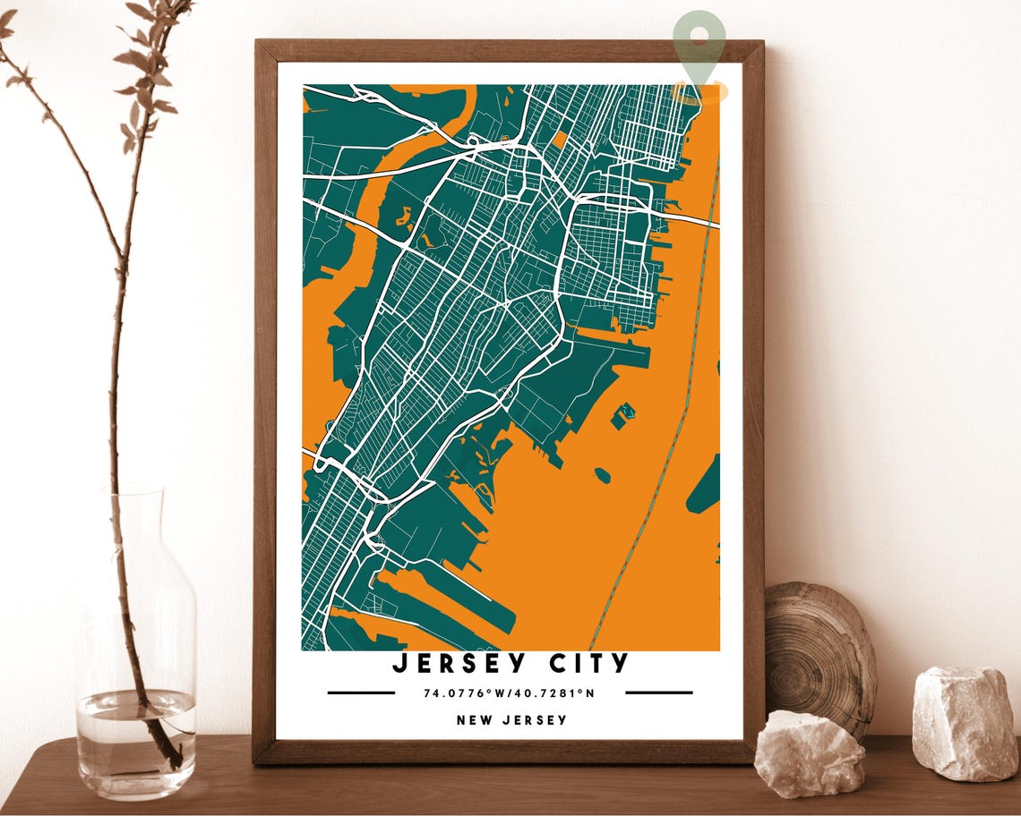 Jersey City New Jersey Vibrant Orange City Street Map Poster - Image 4