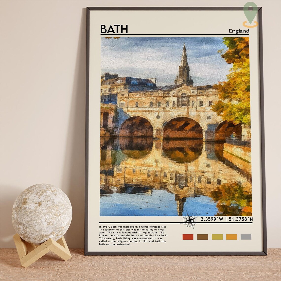 Bath England Roman City Pulteney Bridge Painting Travel Poster - Image 4