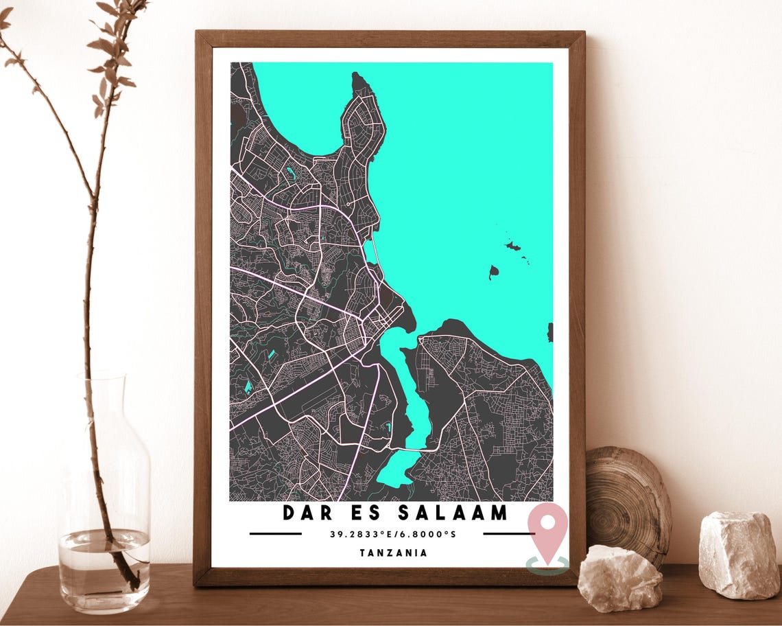 Dar Es Salaam Tanzania Grey Orange City Street Map Coordinates Poster - Image 4