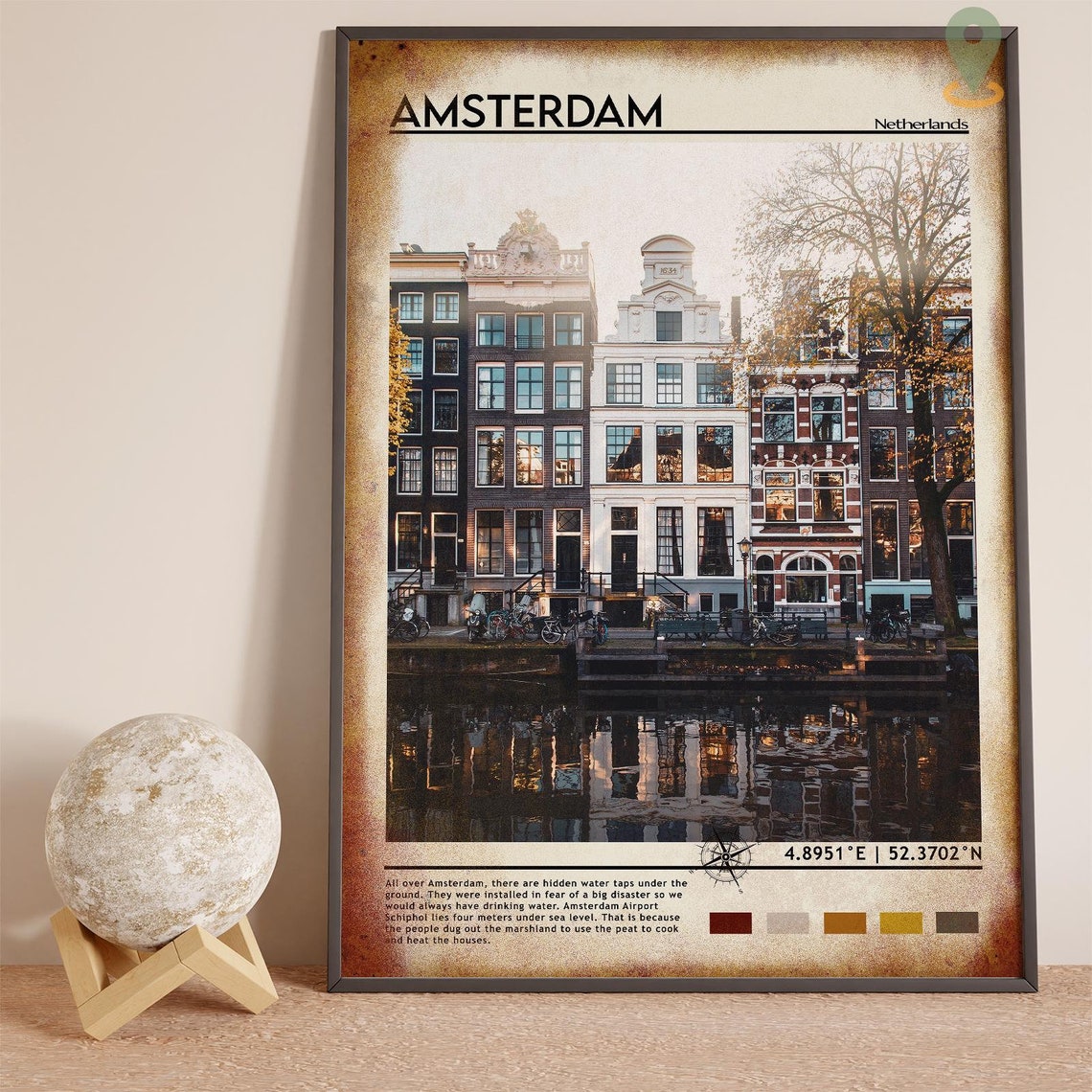 Amsterdam Netherlands Canal Houses Gabled Facade Travel Poster - Image 2