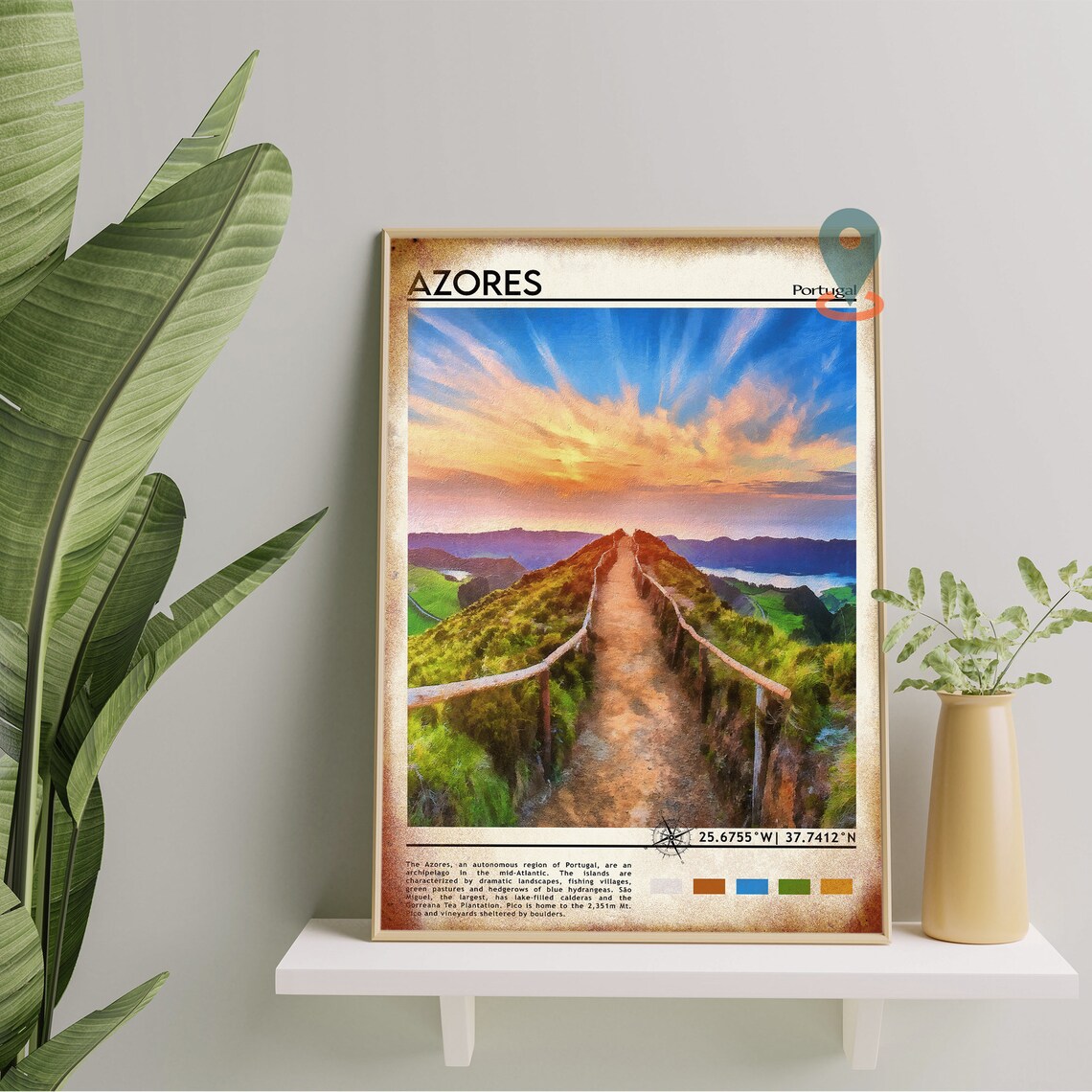 Azores Portugal Sunset Crater Lakes Volcanic Vista Travel Poster - Image 4