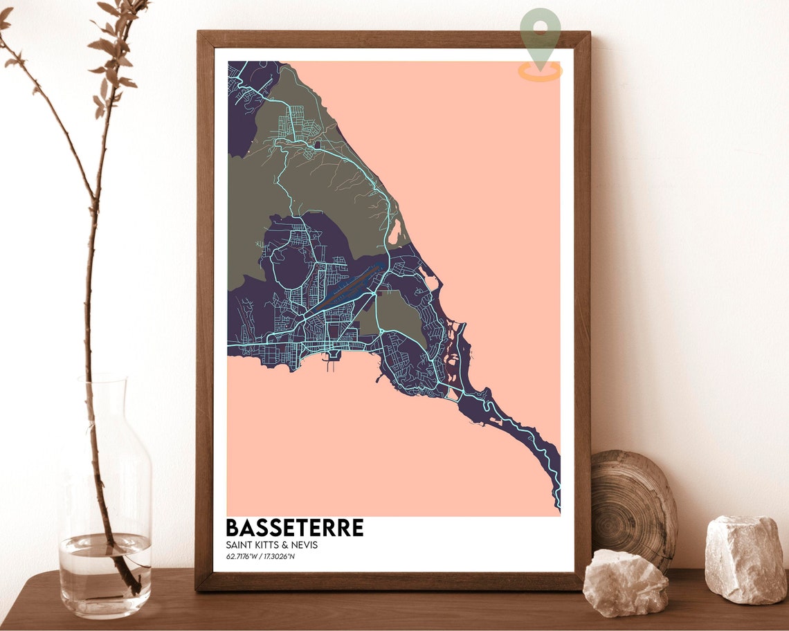 Basseterre Saint Kitts Nevis Vintage Antique City Map Poster - Image 6