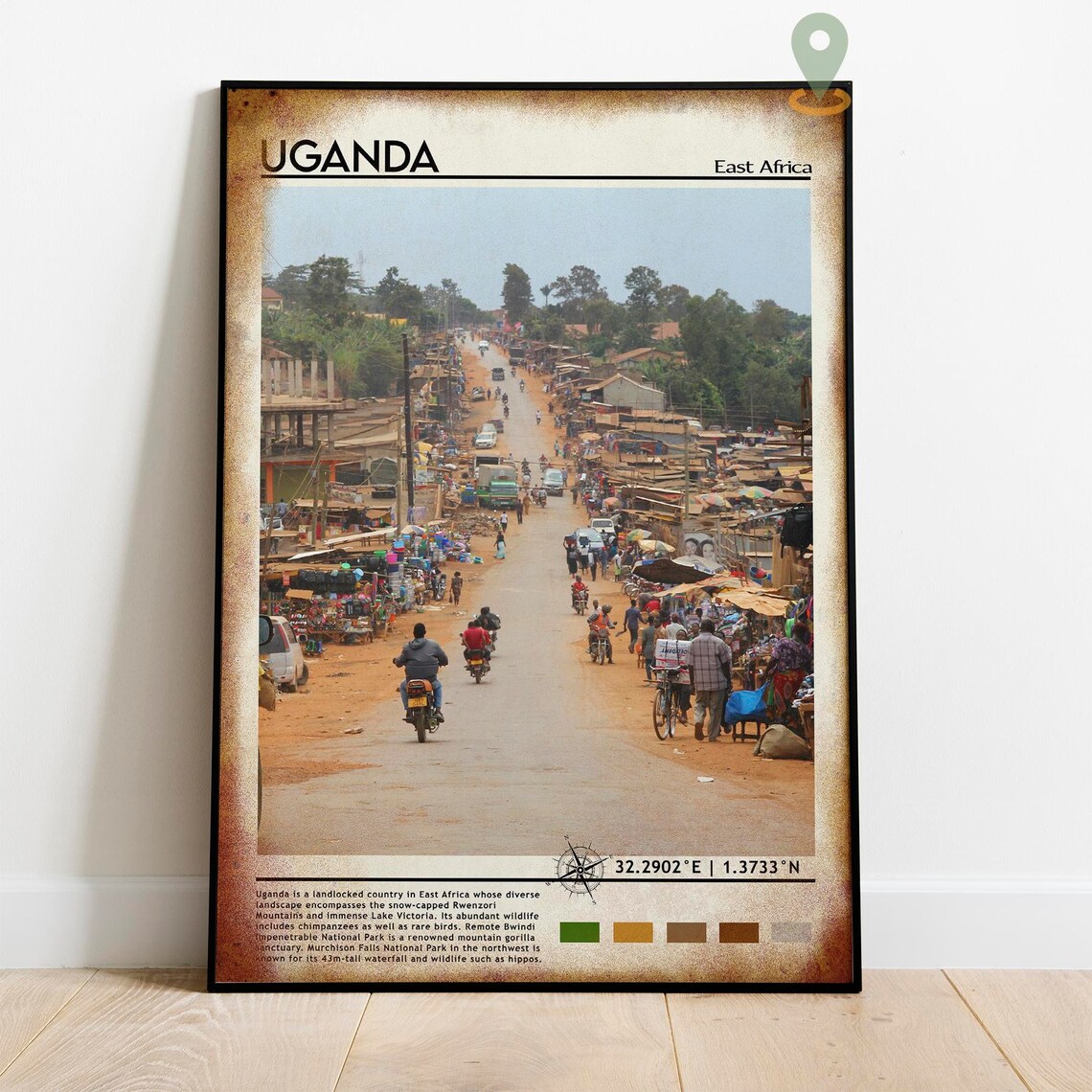 Uganda East Africa Bustling Market Street Scene Travel Poster - Image 2
