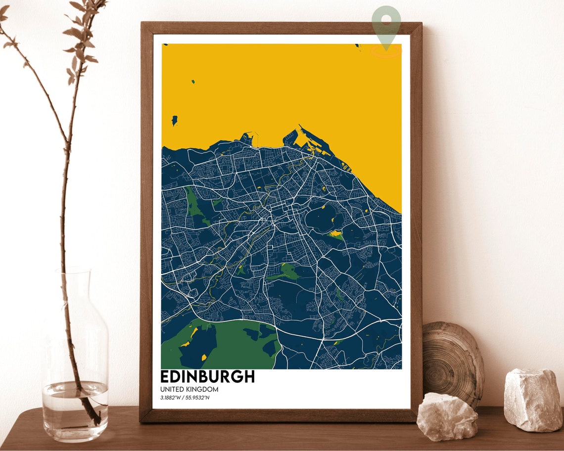 Edinburgh Scotland Navy Gold Bold Modern City Street Map Poster