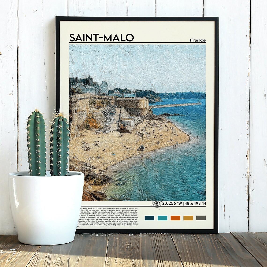 Saint-Malo France Historic Walled City Beach Painting Poster - Image 5