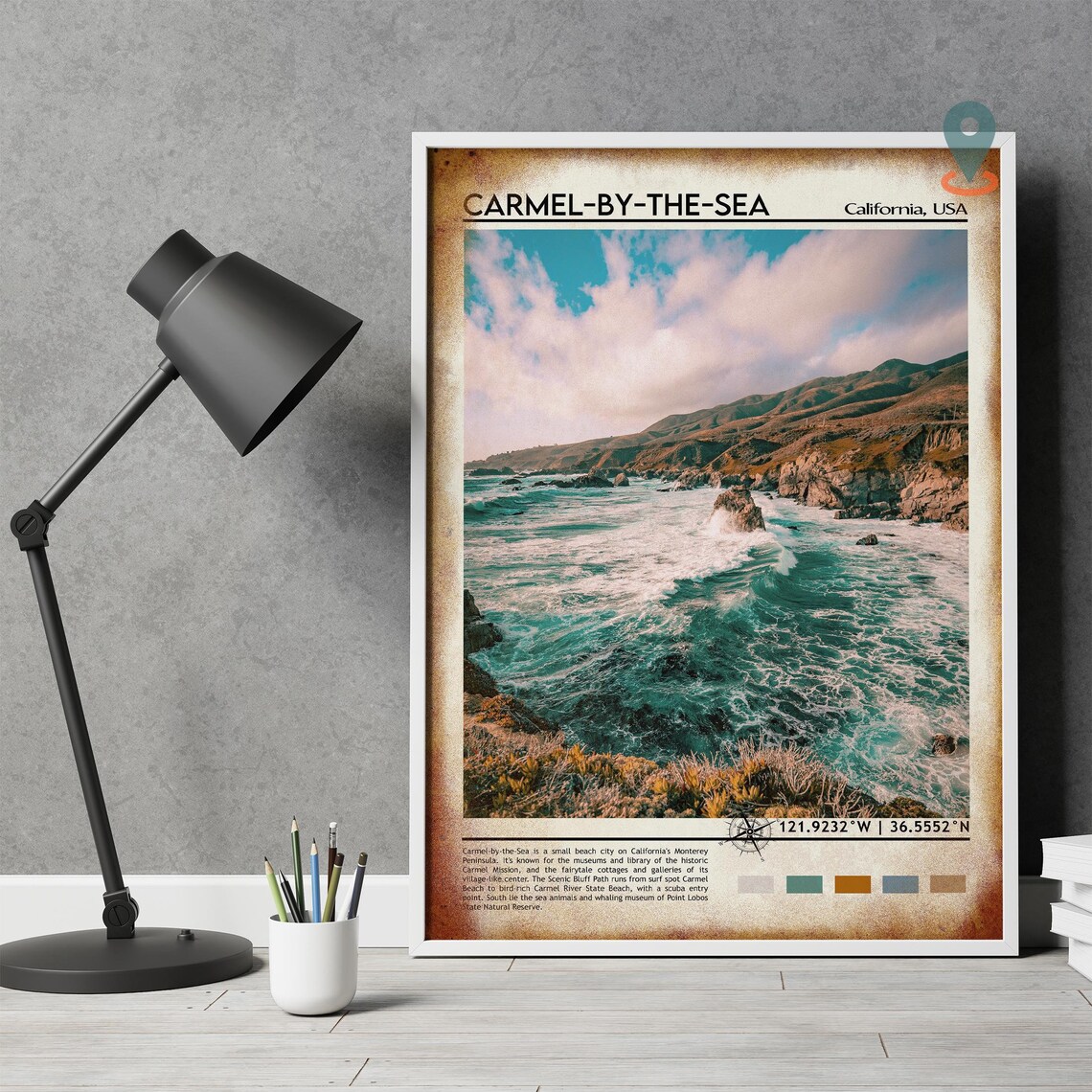 Carmel by the Sea California Rocky Coast Ocean Waves Photo Poster - Image 4