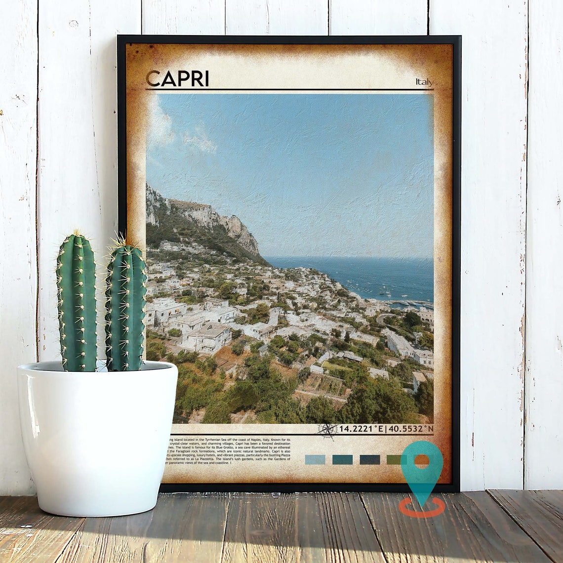 Capri Italy Whitewashed Hillside Town Sea View Island Photo Poster - Image 2