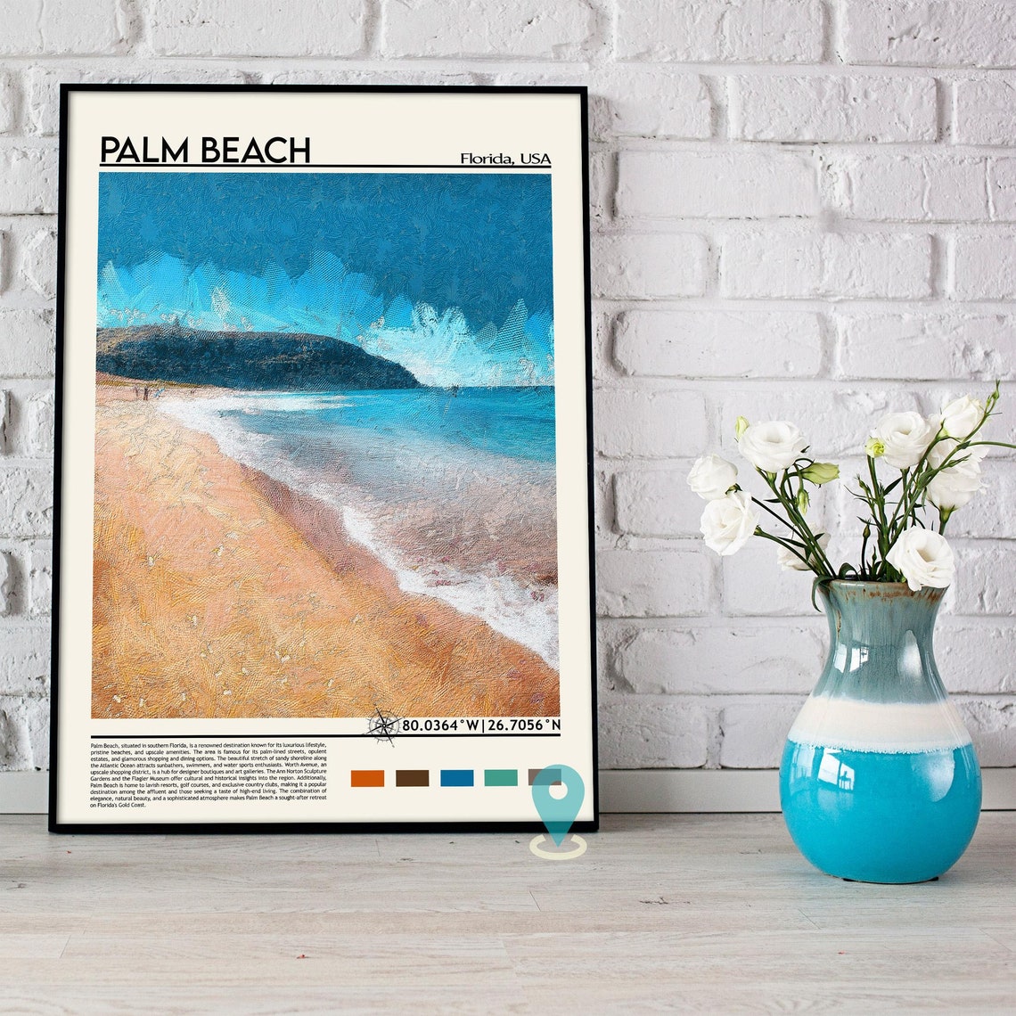 Palm Beach Florida Sandy Shoreline Atlantic Ocean Coordinate Poster - Image 3